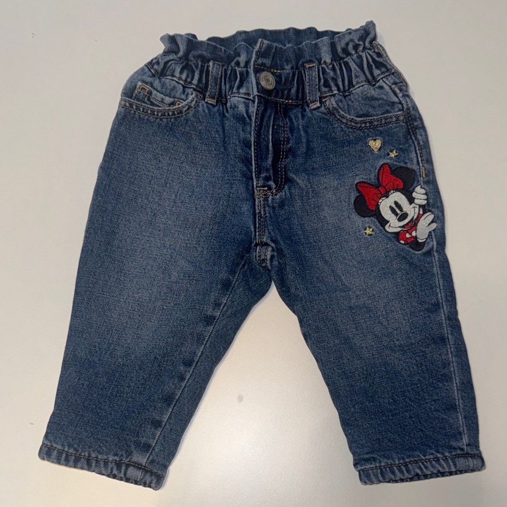 Baby Gap Disney Fleece Lined Jeans with Minnie Mouse Embroidery